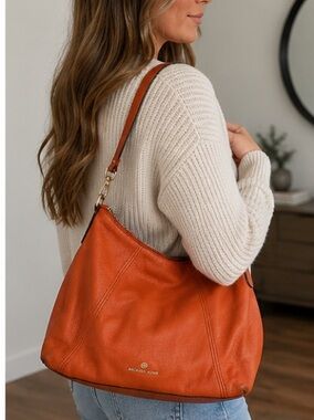 Michael Kors Orange Pebbled Leather Shoulder Bag Hobo Purse Large Jumbo